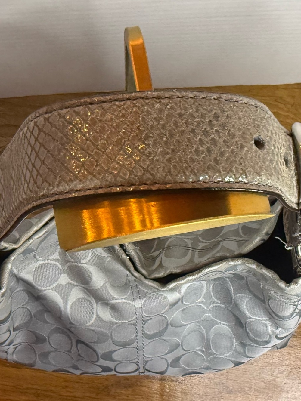 Coach F16538 Signature Jacquard Hobo Shoulder Bag Silver Gray Lilac Lining VGUC - Picture 7 of 10